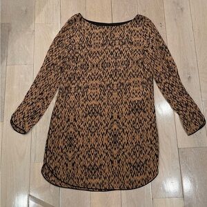 Harlyn Silk Boatneck Mini Dress in Black and Tan size Small